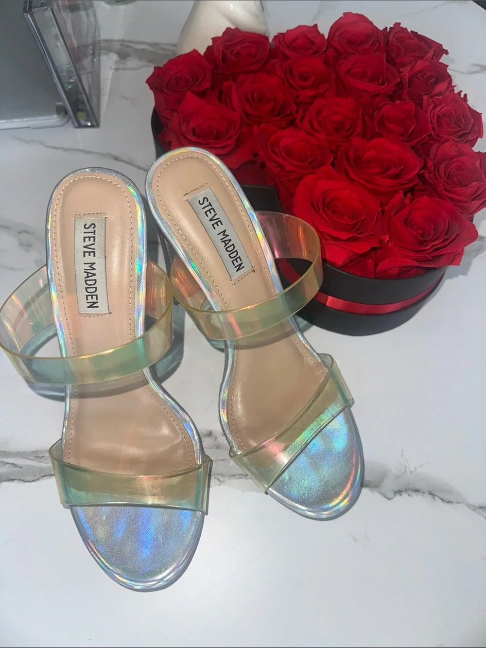 Steve Madden Iridescent Clear Strap Platform Heels - Picture 8 of 10